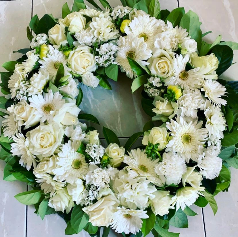 White sympathy wreath