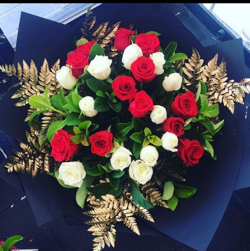 2 Dozen Red and White Rose Boquet