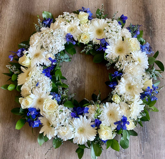 Blue and White Sympathy Wreath