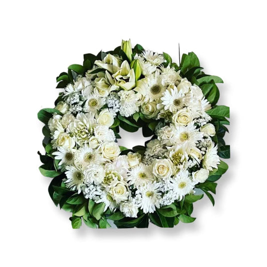 White sympathy wreath