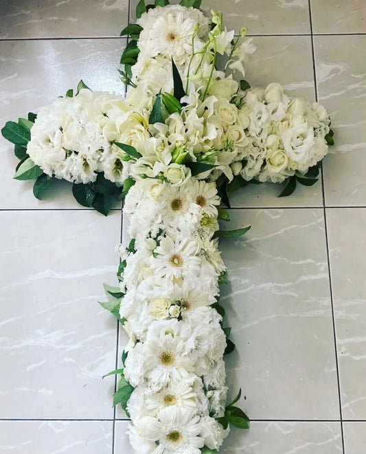 White sympathy cross( floral foam base)